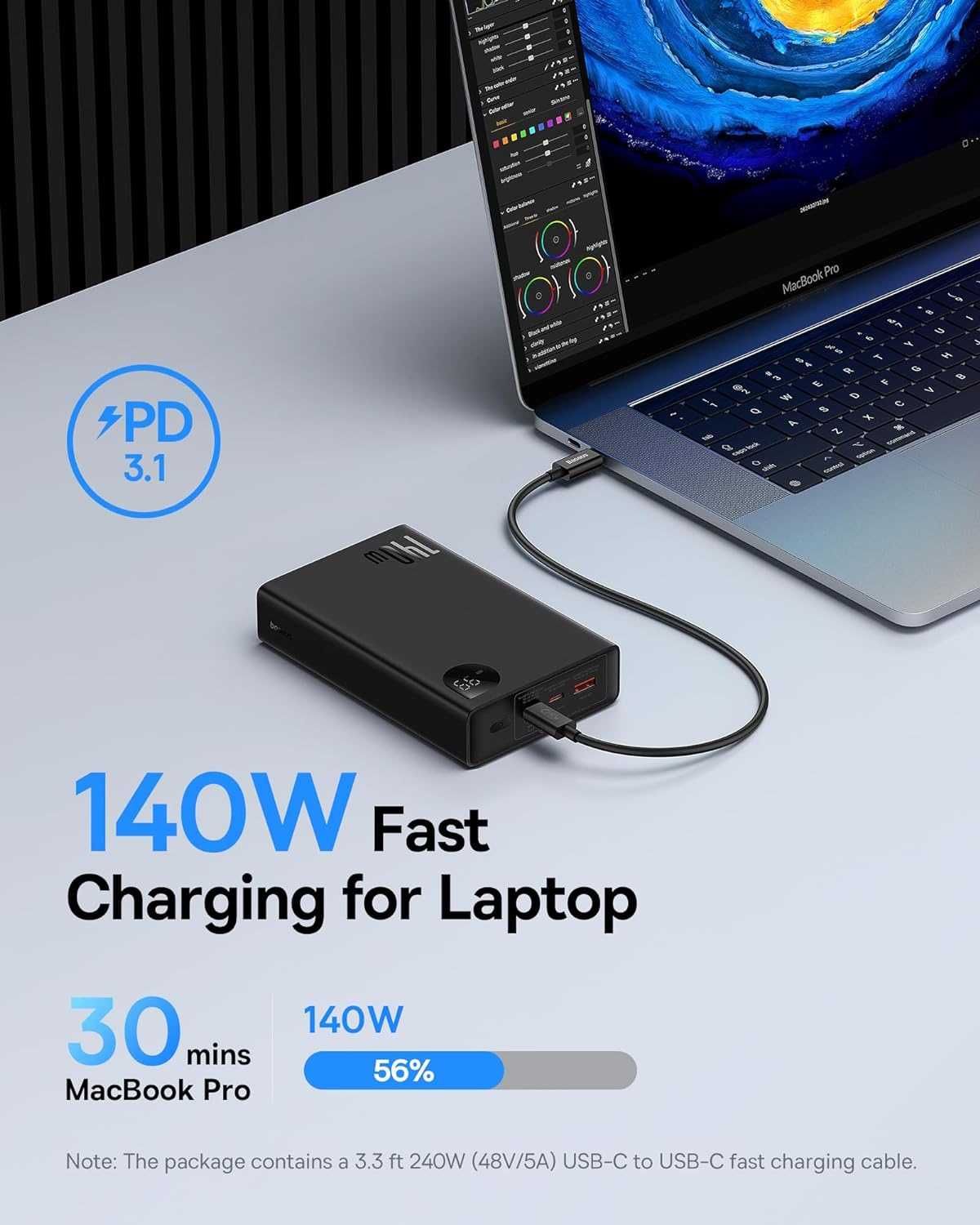 Power Bank Baseus Adaman 140W 24000mAh для ноутбука павербанк