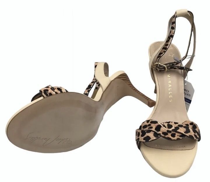 Buty damskie sandały beż w panterkę skórzane Pedro Miralles r 41