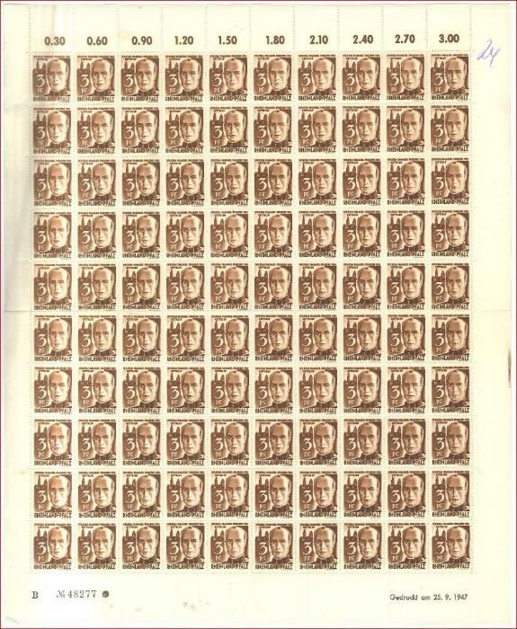 Znaczki pocztowe 3 Pf Briefmarken französischen Zone Rheinland-Pfalz