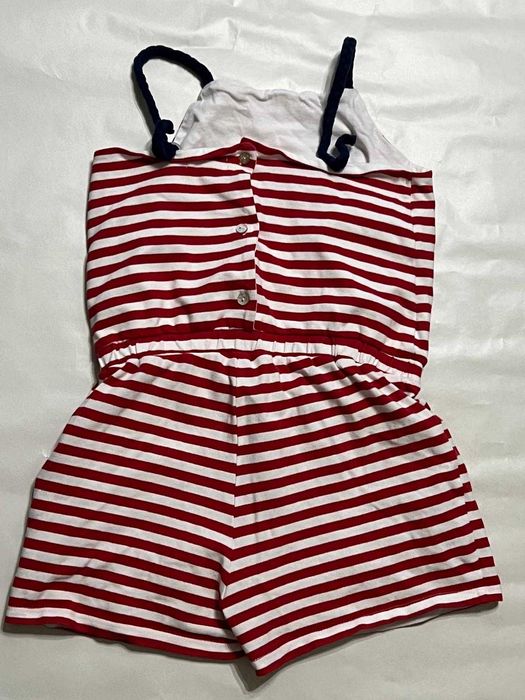 Macacão Infantil Riscado Vermelho e Branco