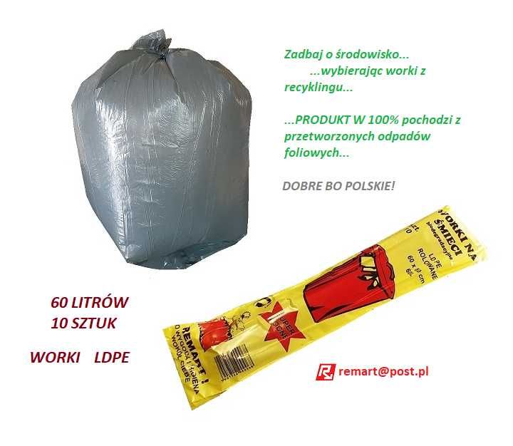 worki 60 litrów domowe worki do kosza 10 sztuk na rolce - 10 rolek
