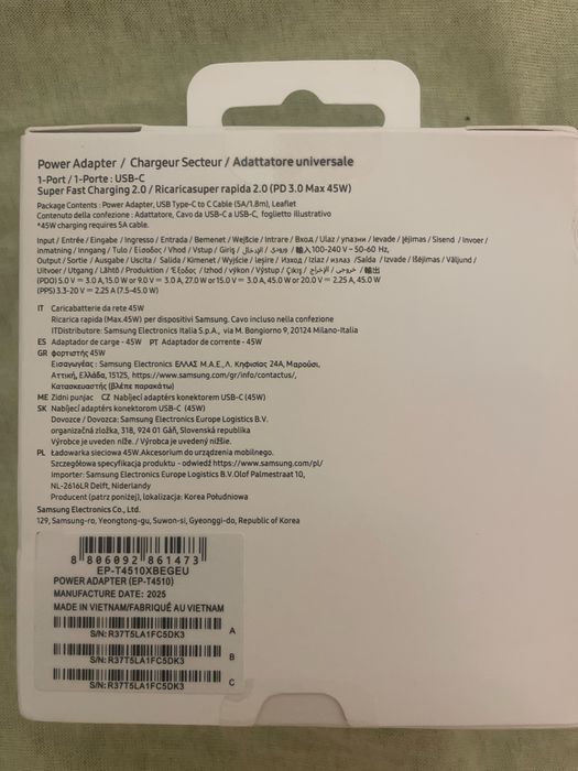 Szybka Oryginalna ep-ta4510 ładowarka Samsung 45w z 1.8m/5A box
