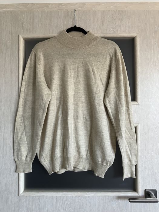 sweter golf bezowy welniany welna merino