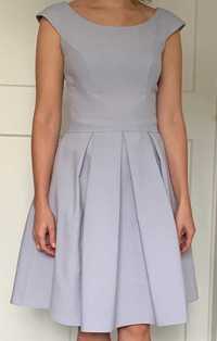 Szaroniebieska rozkloszowana sukienka na wesele rozmiar 36