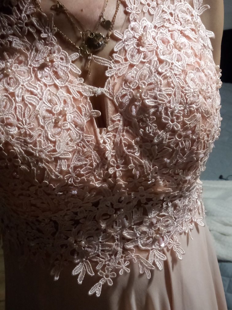 Suknia wyjściowa wieczorowa kolor pudrowy róż rozmiar L