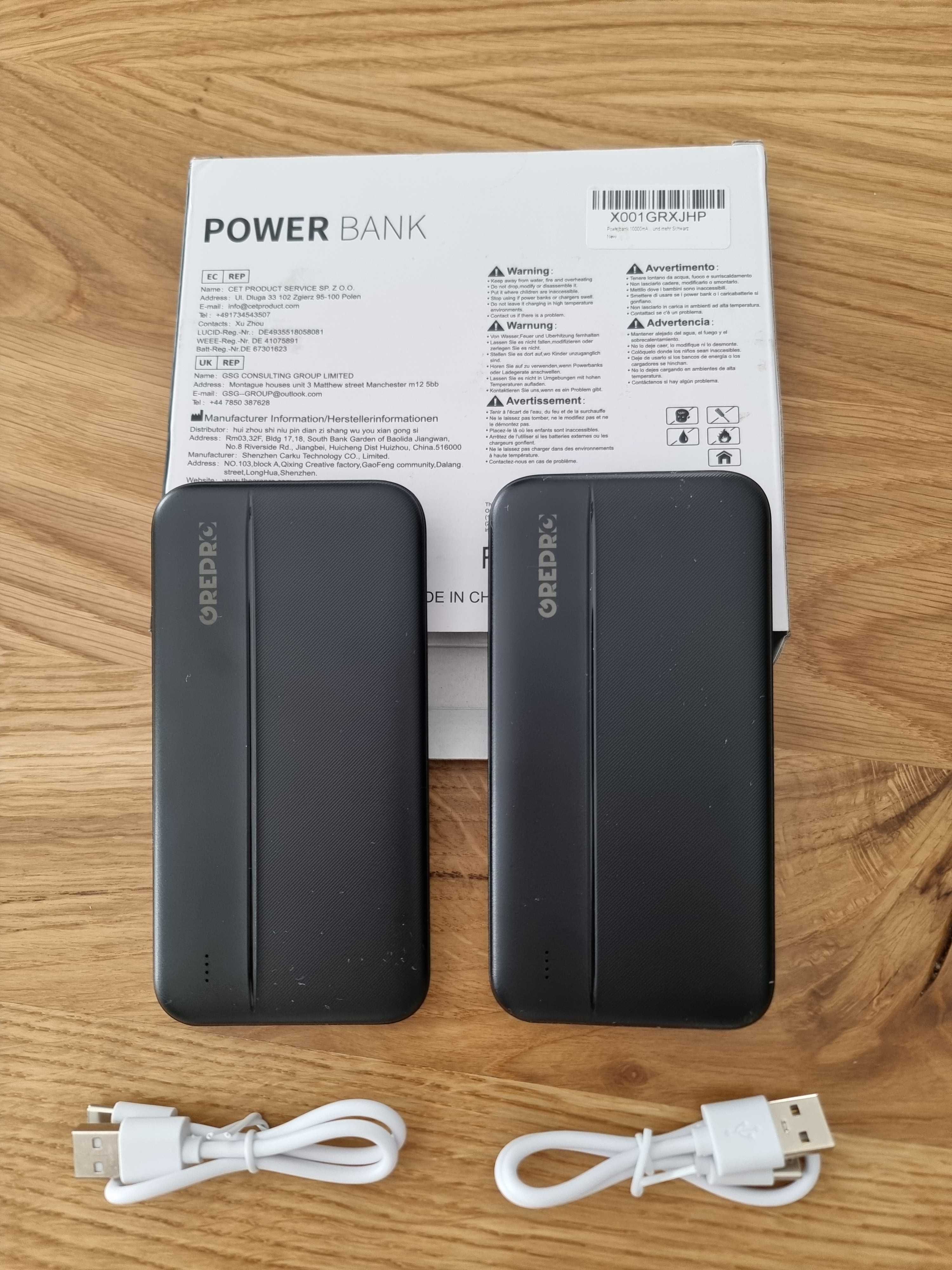 Zestaw 2 x  PowerBank GrePro HYG035, 10000mAh 2.4A, USB C in/out