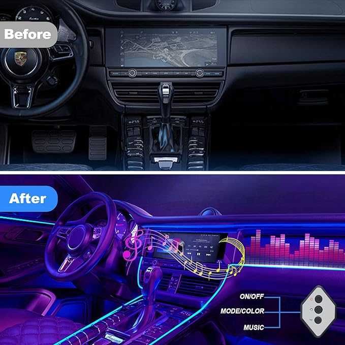 Oświetlenie wnętrza samochodu LED 4 m RGB z aplikacją i kontrolerem