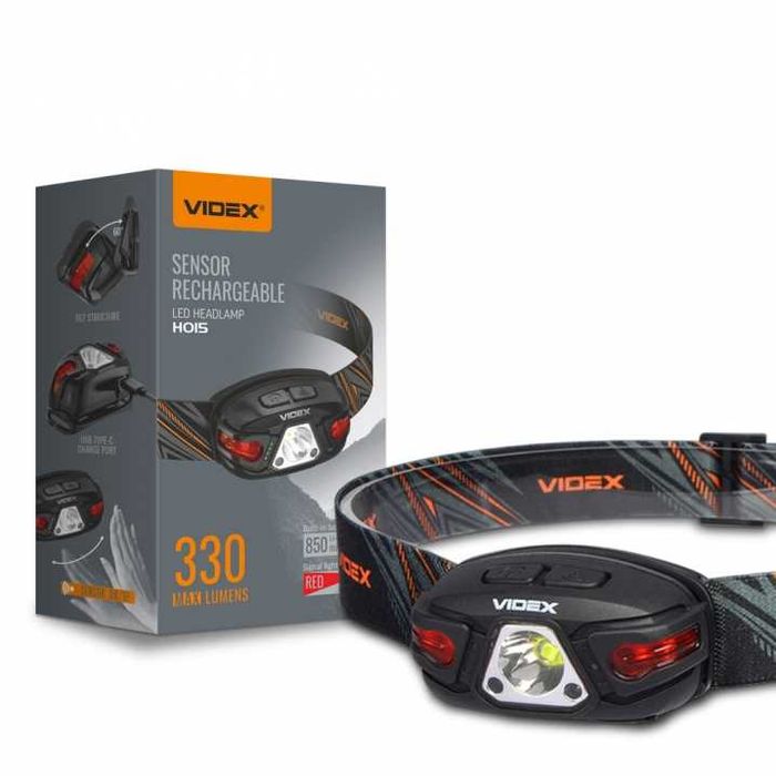 Налобный светодиодный фонарик H015 VIDEX 330Lm 5000K АКБ