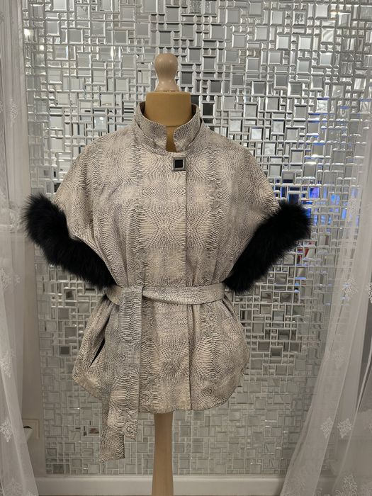 Luksusowa  stylowa kurtka Ponto100% skóra naturalna z futrem