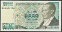 Turcja 50000 lirasi 1970 - Ataturk - stan bankowy UNC