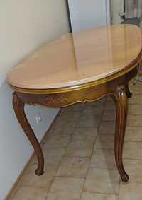 Stół antyczny drewniany, z marmurowym blatem nakładanym.
