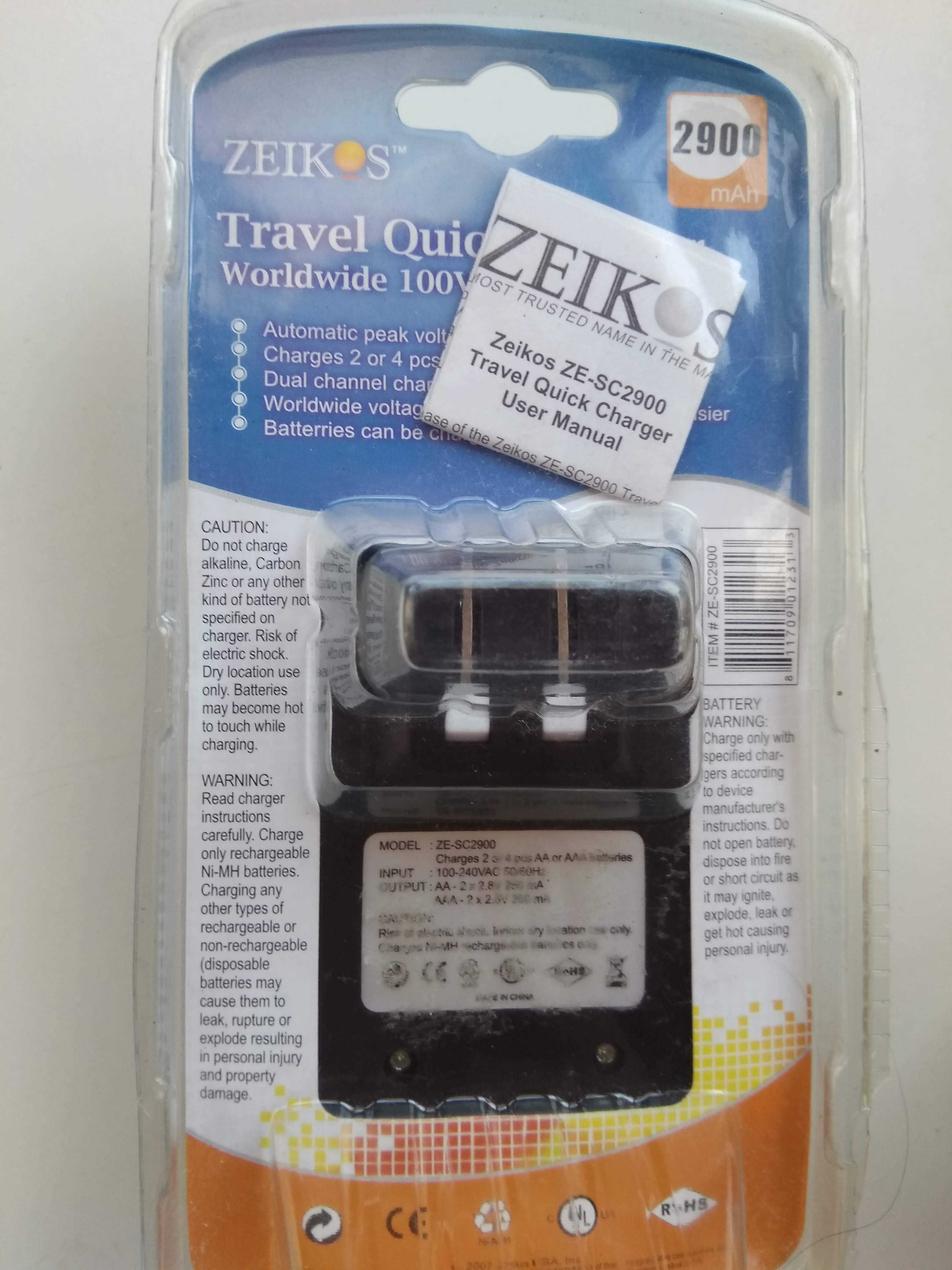 Зарядка аккумуляторных батареек быстрое зарядное 4 шт AA и ААА Zeikos
