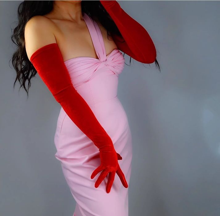 Бархатные фатиновые прозрачные длинные перчатки атласные