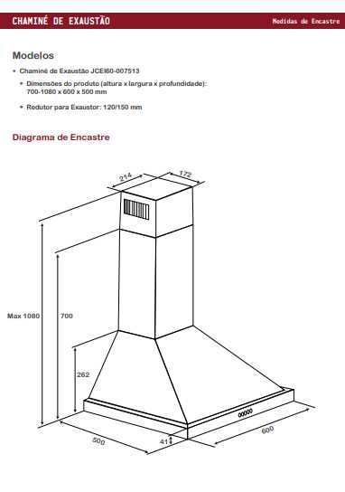 Chaminé de Exaustão 60cm Jocel 591,5m3/h