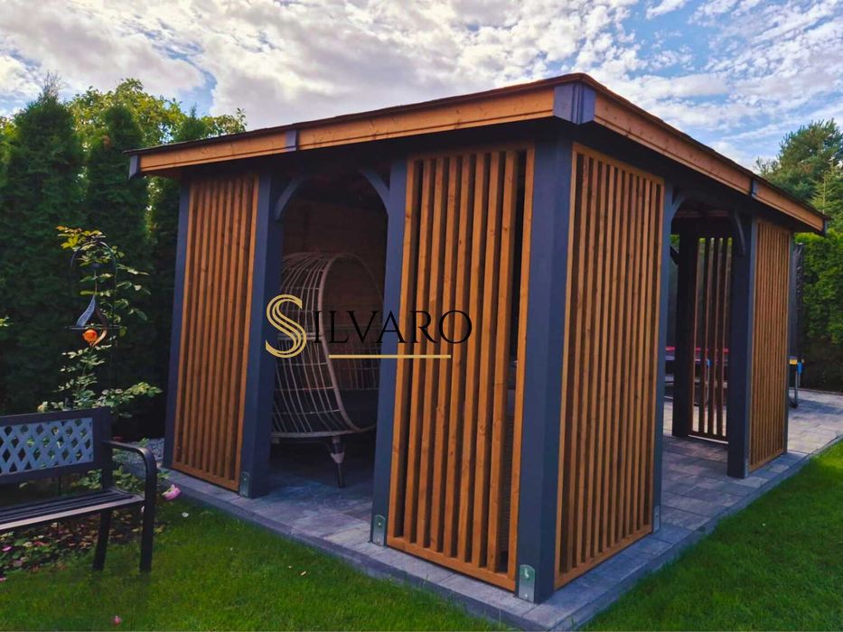 Nowoczesna Altana Altanka Wiata drewniana Lamele Silvaro Garden