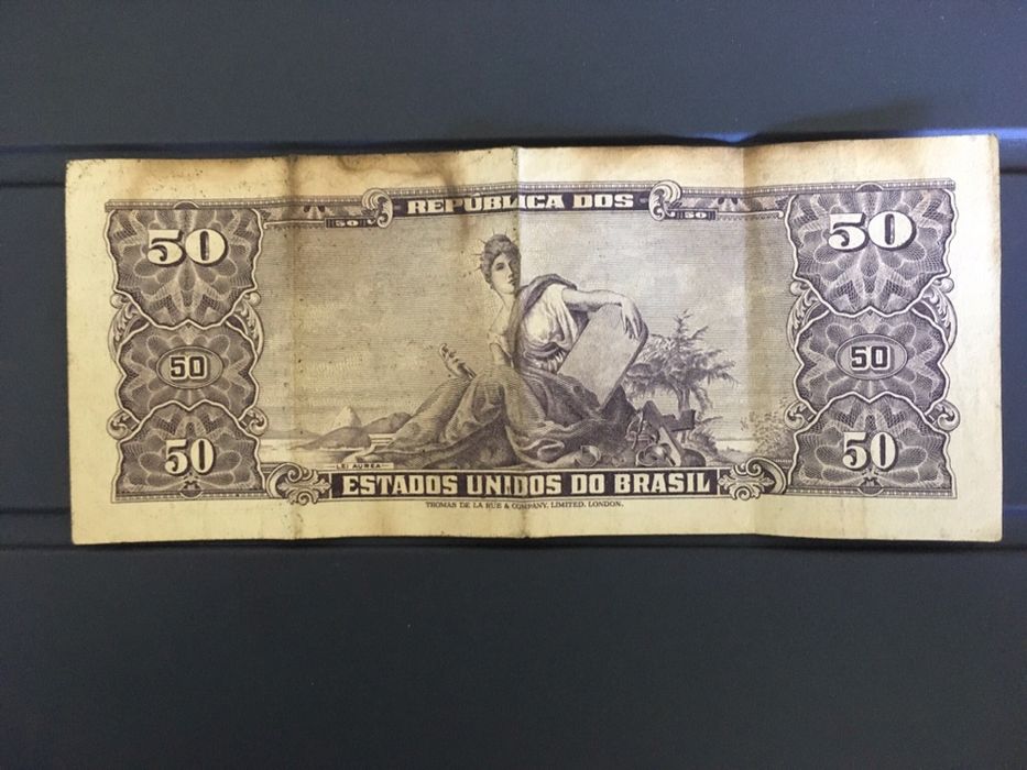 Nota 50 cruzeiros Brasil Princesa Isabel carimbada