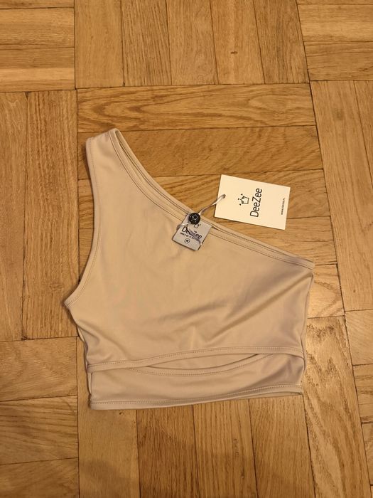 Bluzka Cropp top na jedno ramię beżowy deezee m