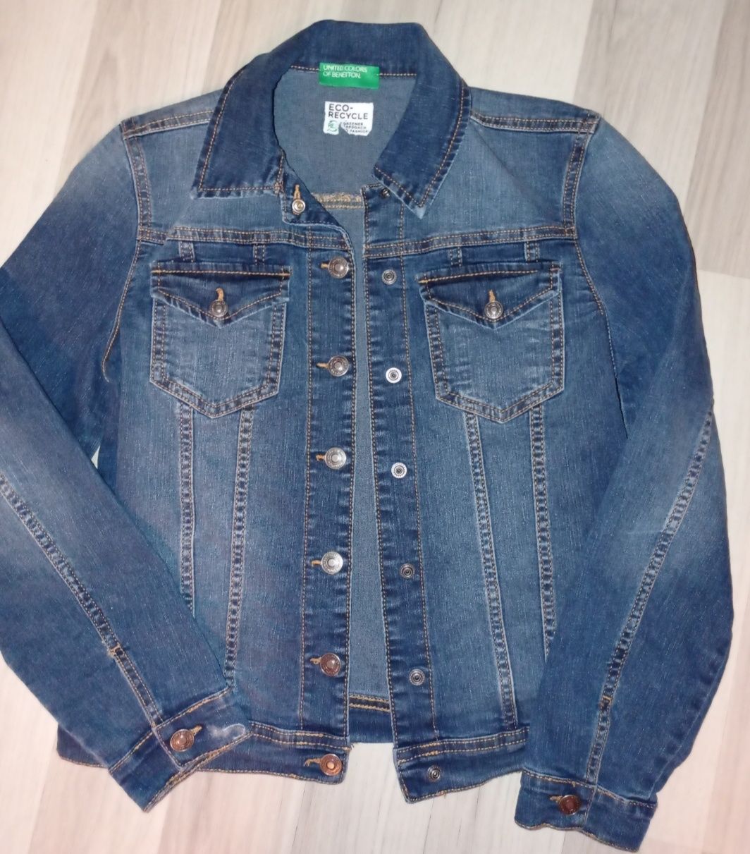 Zestaw wiosenny 146/152 kurtka jeans Benetton j.nowa+spodnie, bluzki