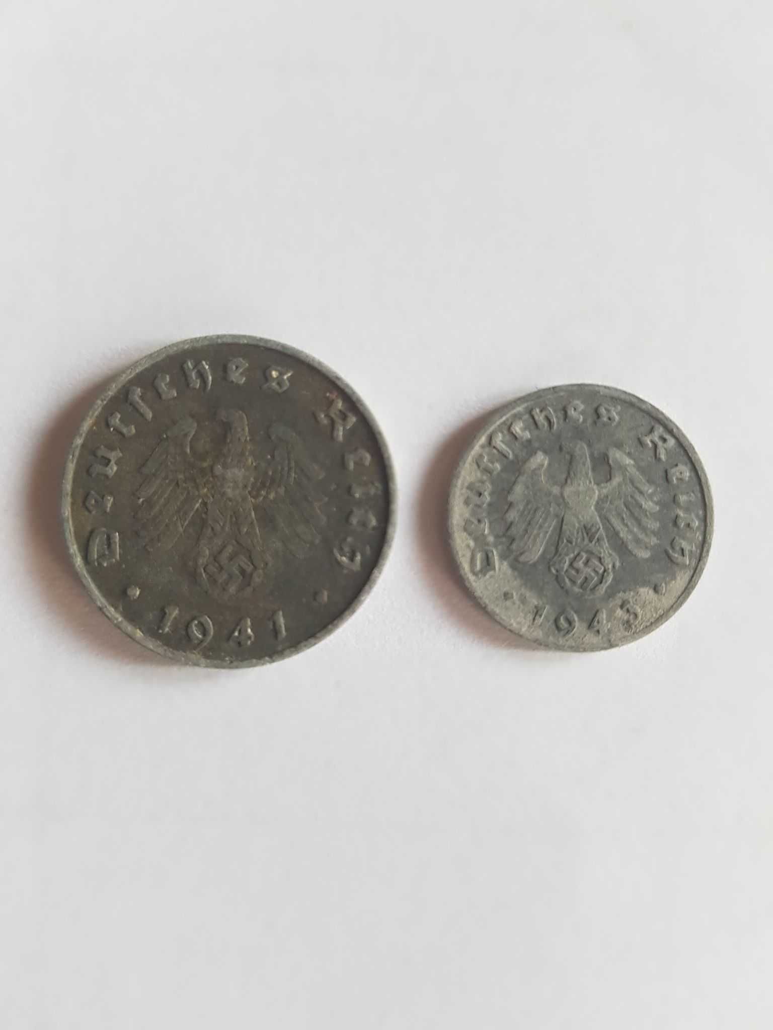 Monety 1 pfennig (1943 rok) i 10 pfennig (1941 rok)