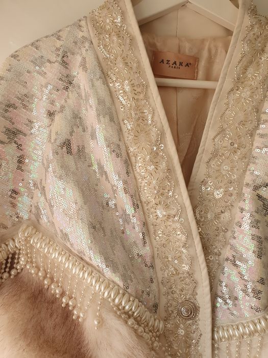 Eko futerko futro bomberka beżowa premium kamienie