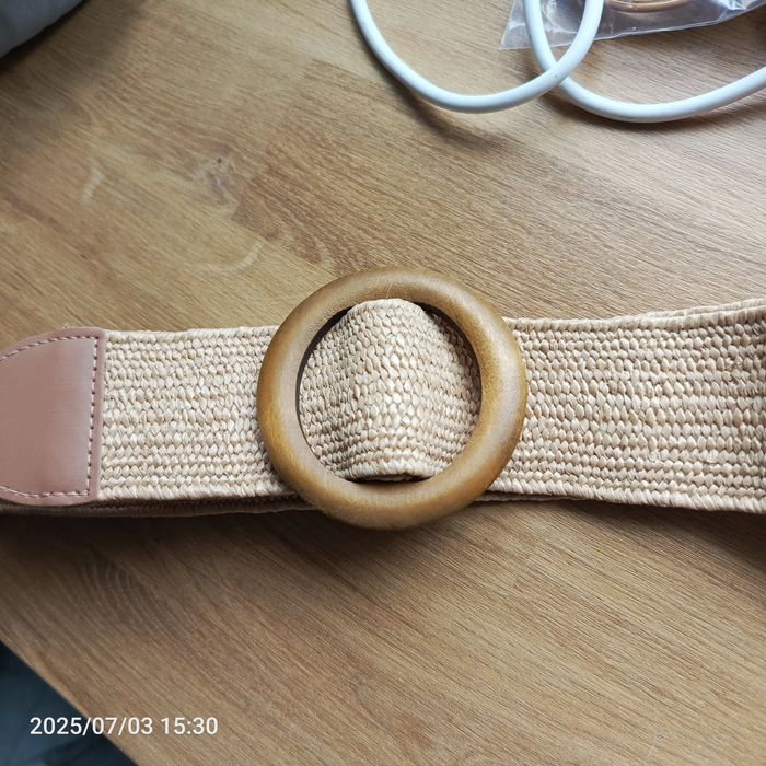 Nowy pleciony pasek damski rozciągliwy gumowany Boho beżowy