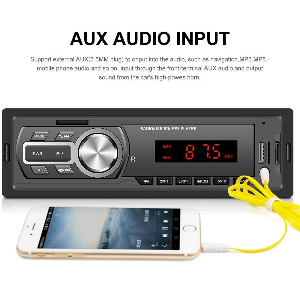 Rádio 1din Bluetooth 5.0 USB FM AUX porta ISO NOVO