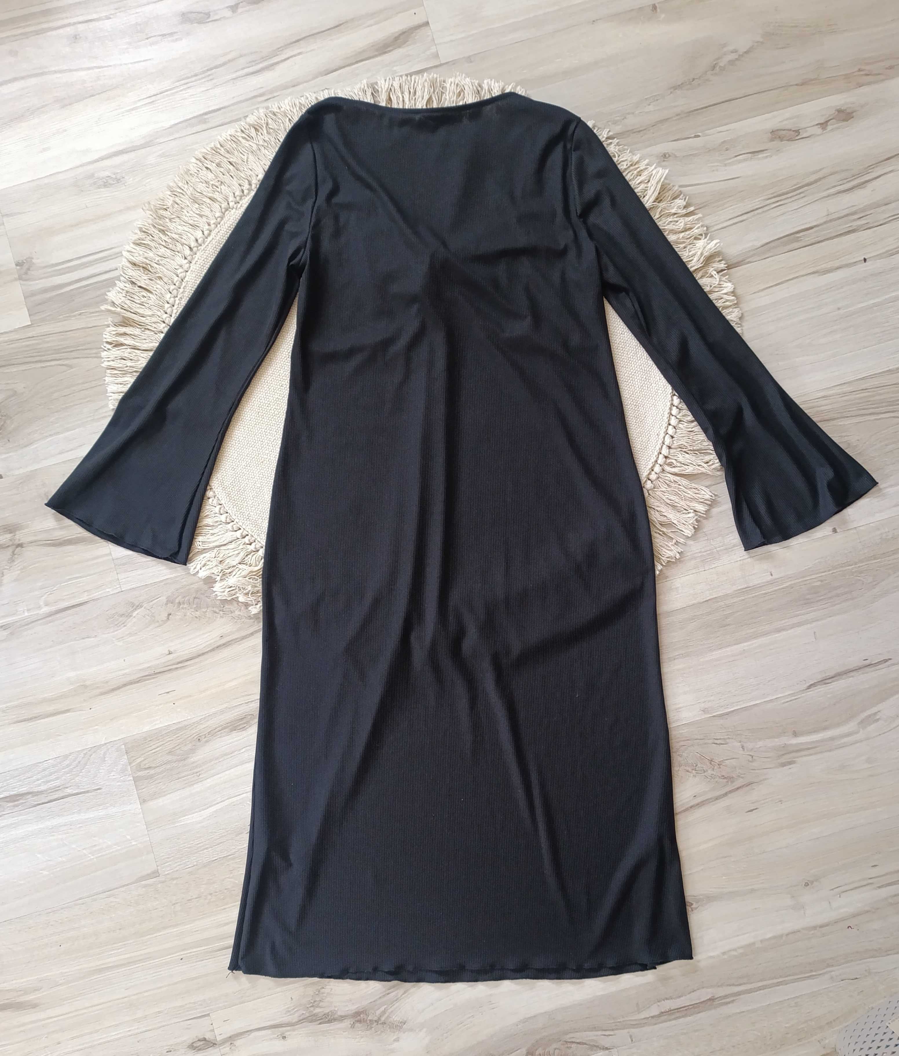 Czarna, długa sukienka w prążki r. 44/46 New Look