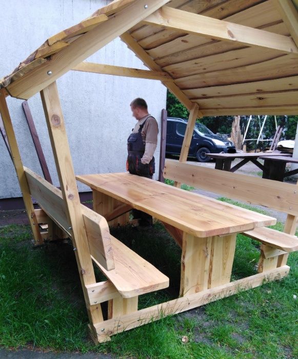 Altana ogrodowa Altanka Biesiadna 10 Osób Duży Stół 2 Ławki Zadaszenie