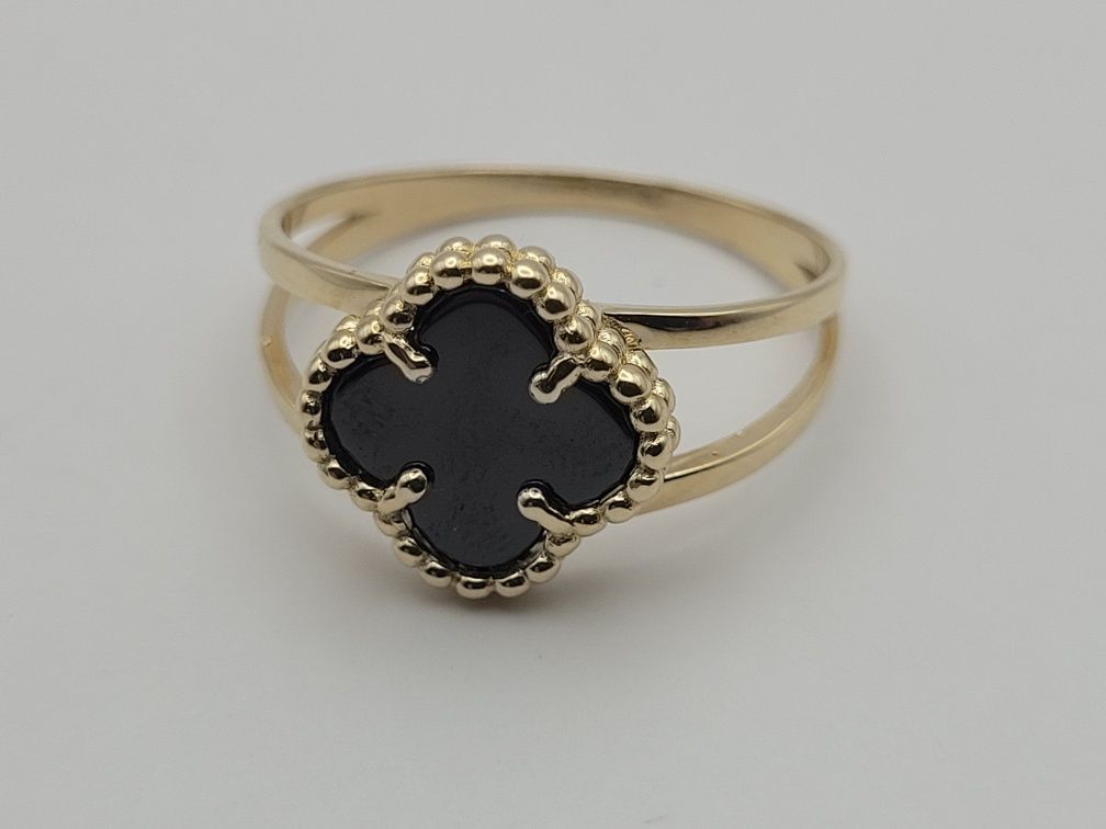 Nowy złoty pierścionek złoto próby 585, czarna koniczyna rozmiar 18