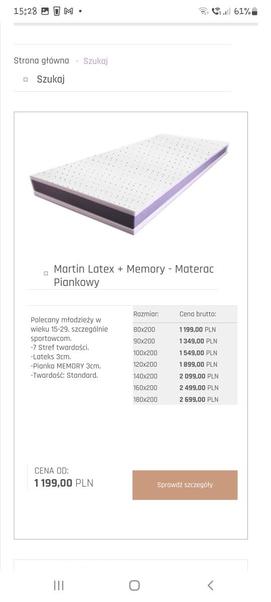 Materac Lateks i Materac bawełniany (futon) GRATIS Stelaż 
GRATIS Stel