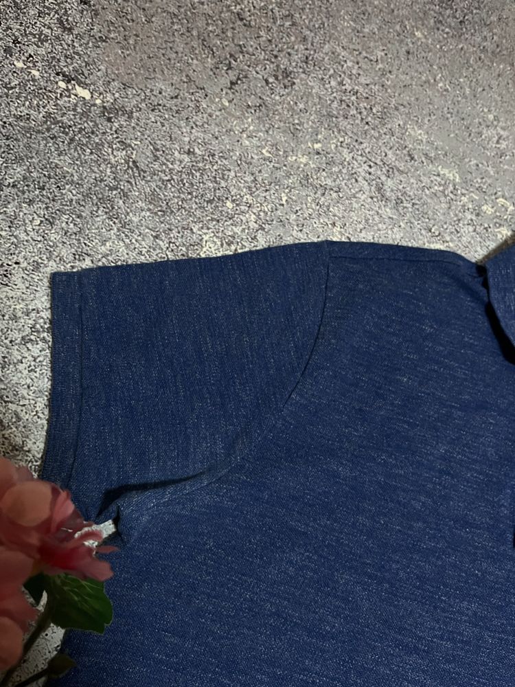 Синяя футболка поло с белым оттенком мужская Polo Ralph Lauren