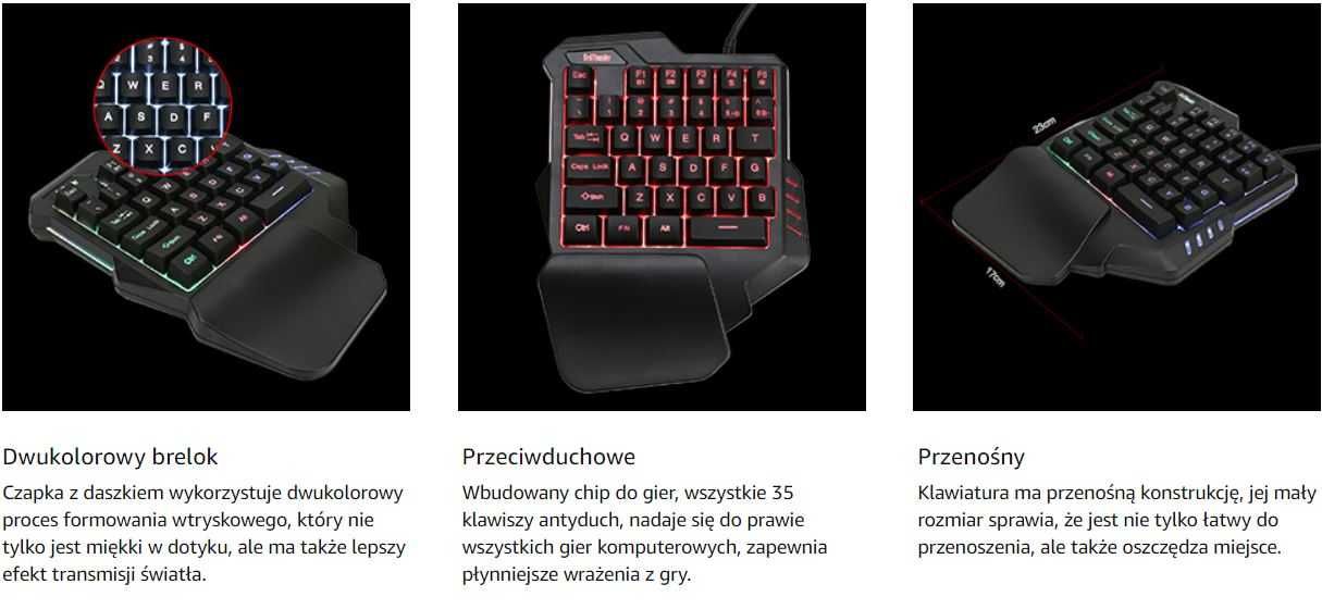 RedThunder Jednoręczna klawiatura do gier z RGB 35 klawiszy, przenośna
