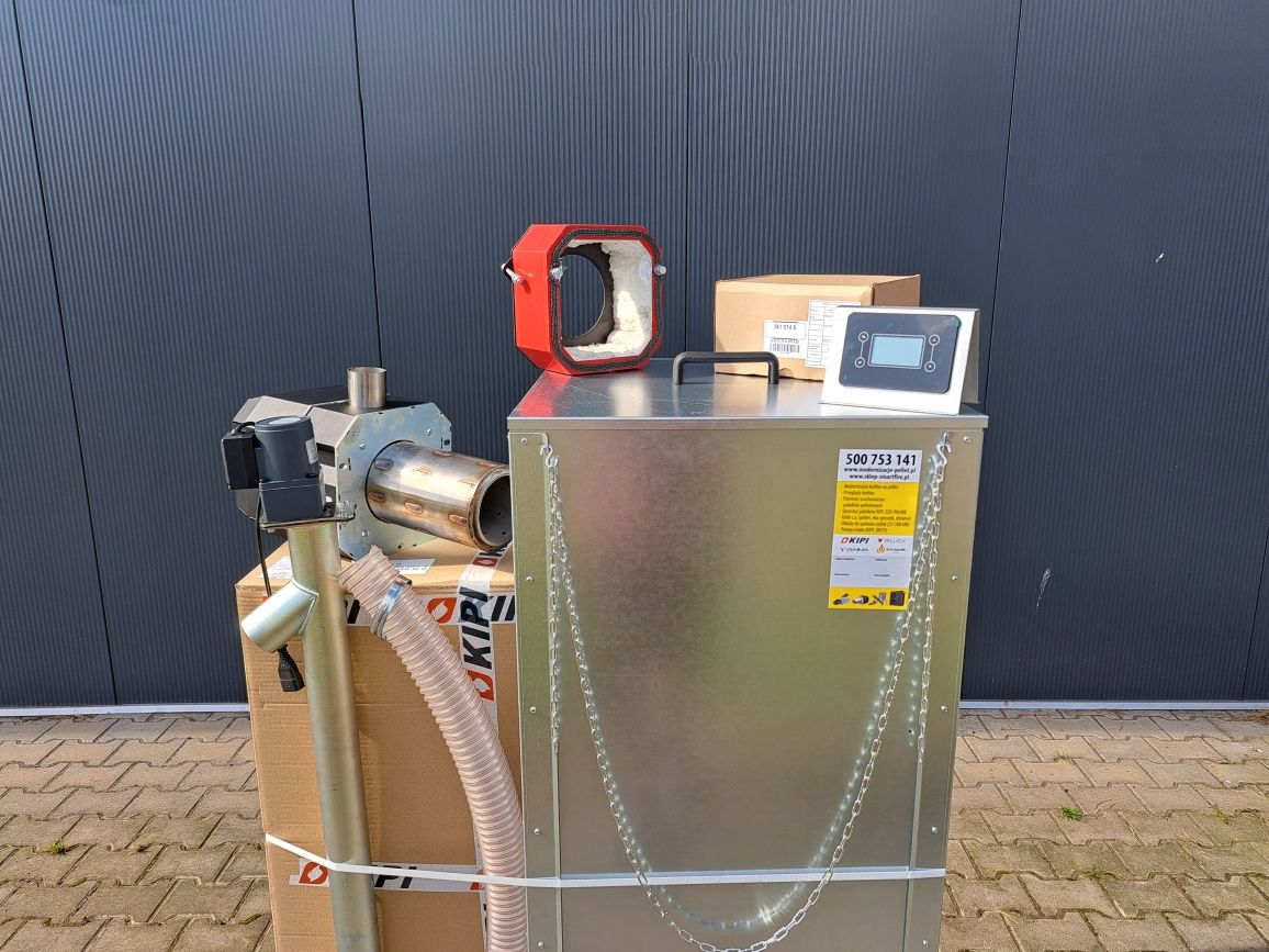 Zestaw pelletowy przystawka 36 kW Kipi nowy sterownik Kosz Palnik smf