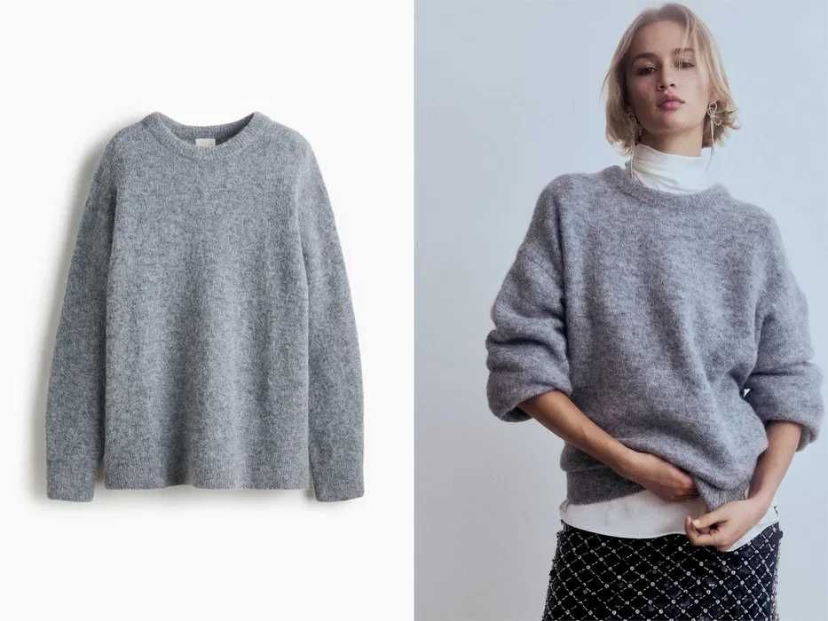 Sweter Premium XS nowa kolekcja oversize alpaka szary błękit PROMOCJA