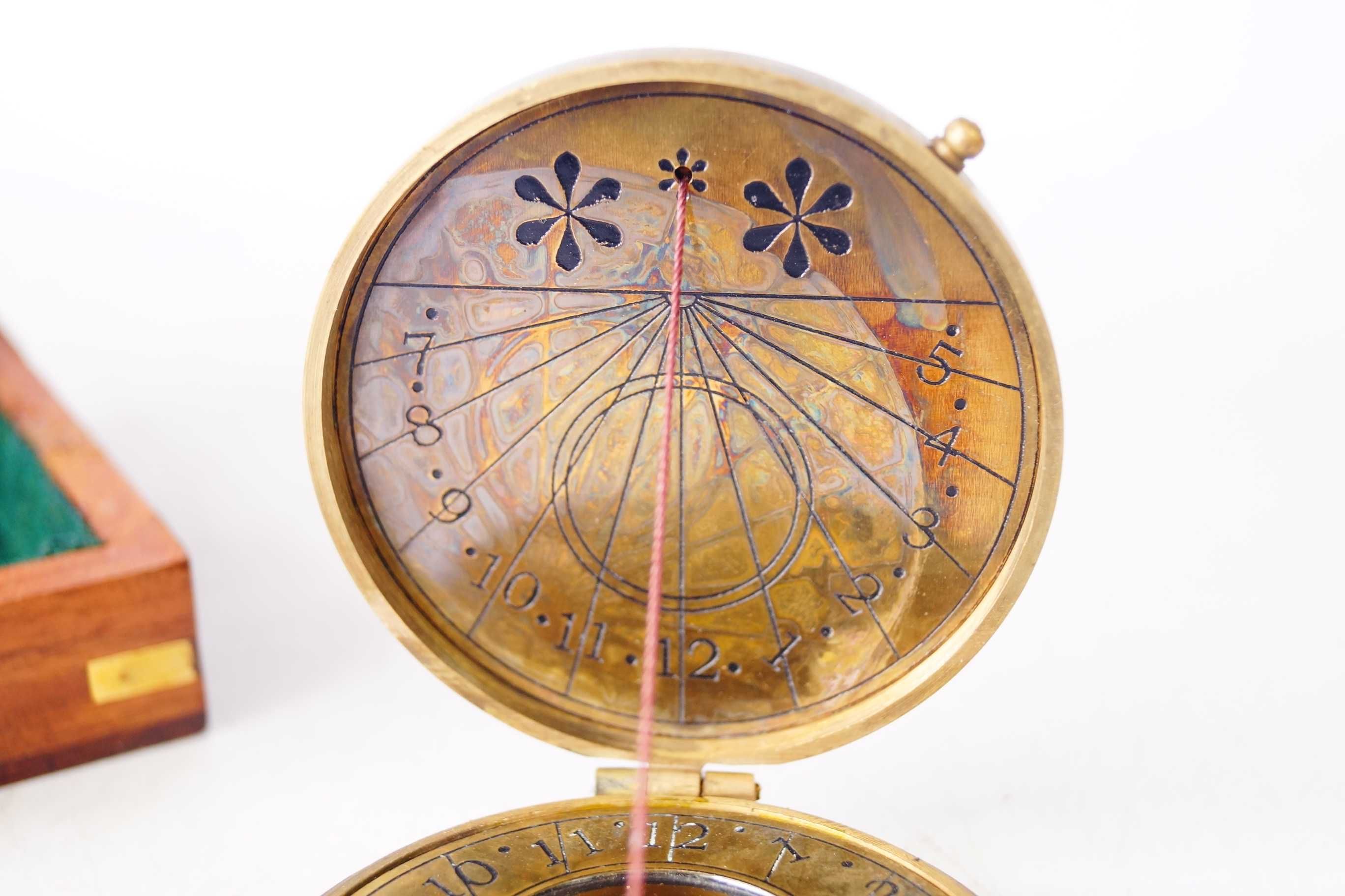 Kompas nawigacja morska zegar słoneczny drewniany mosiężne  6