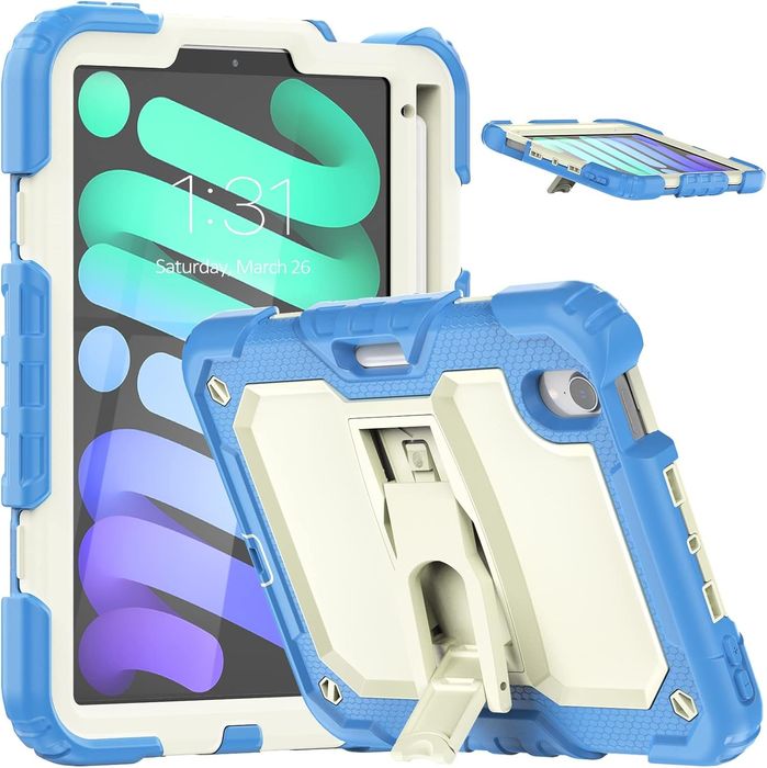 Etui do iPad Mini 6 8.3" z Podstawką i Paskiem na Ramię Niebieskie