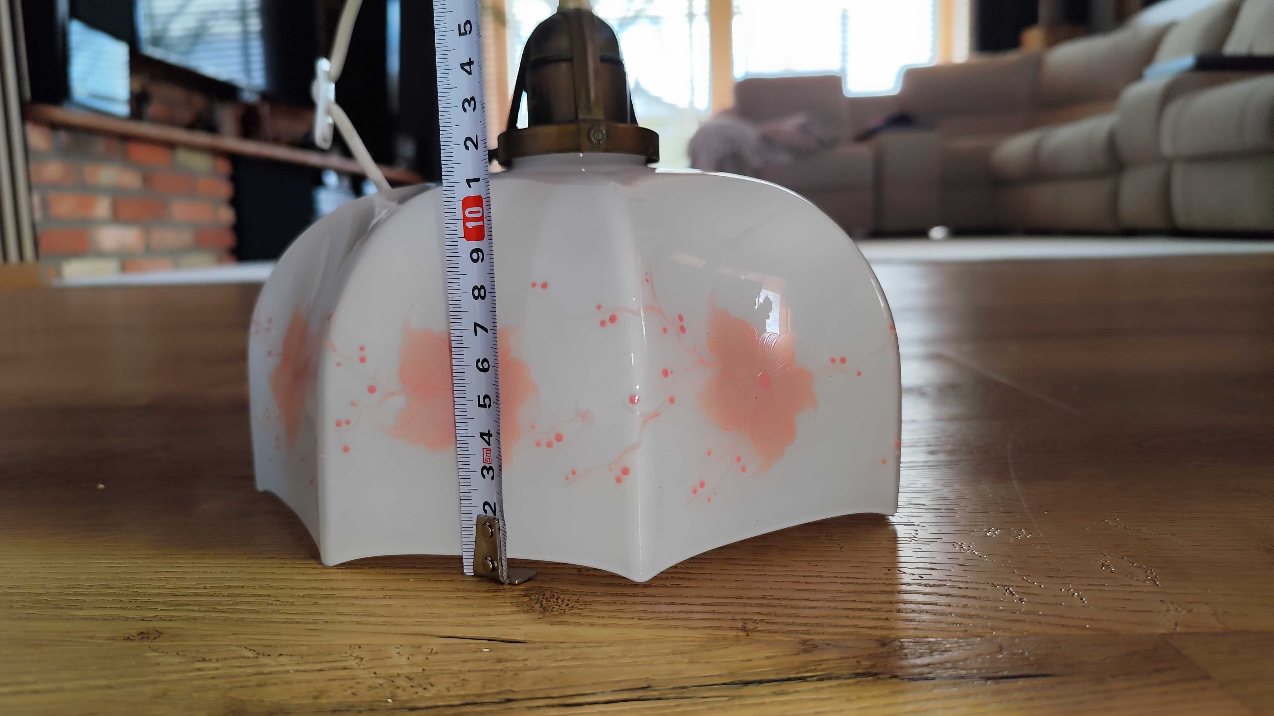 Lampa sufitowa z opalowego szkła z 1940r. ręcznie malowana vintage PRL