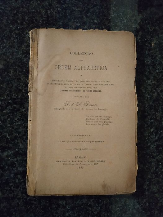 Livro Collecçao por Ordem Alphabetica de Escolhidas Anedoctas de 1892