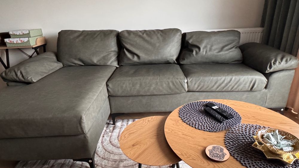 Narożnik z eko skóry - kolor ciemnozielony