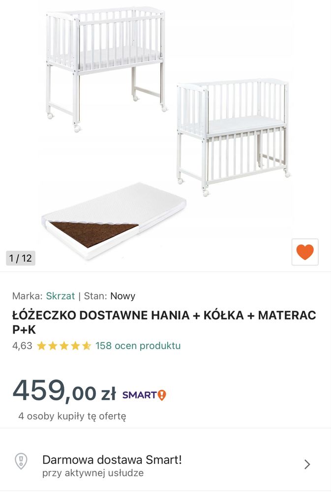 Łóżeczko dostawiane wprawie jak nowe