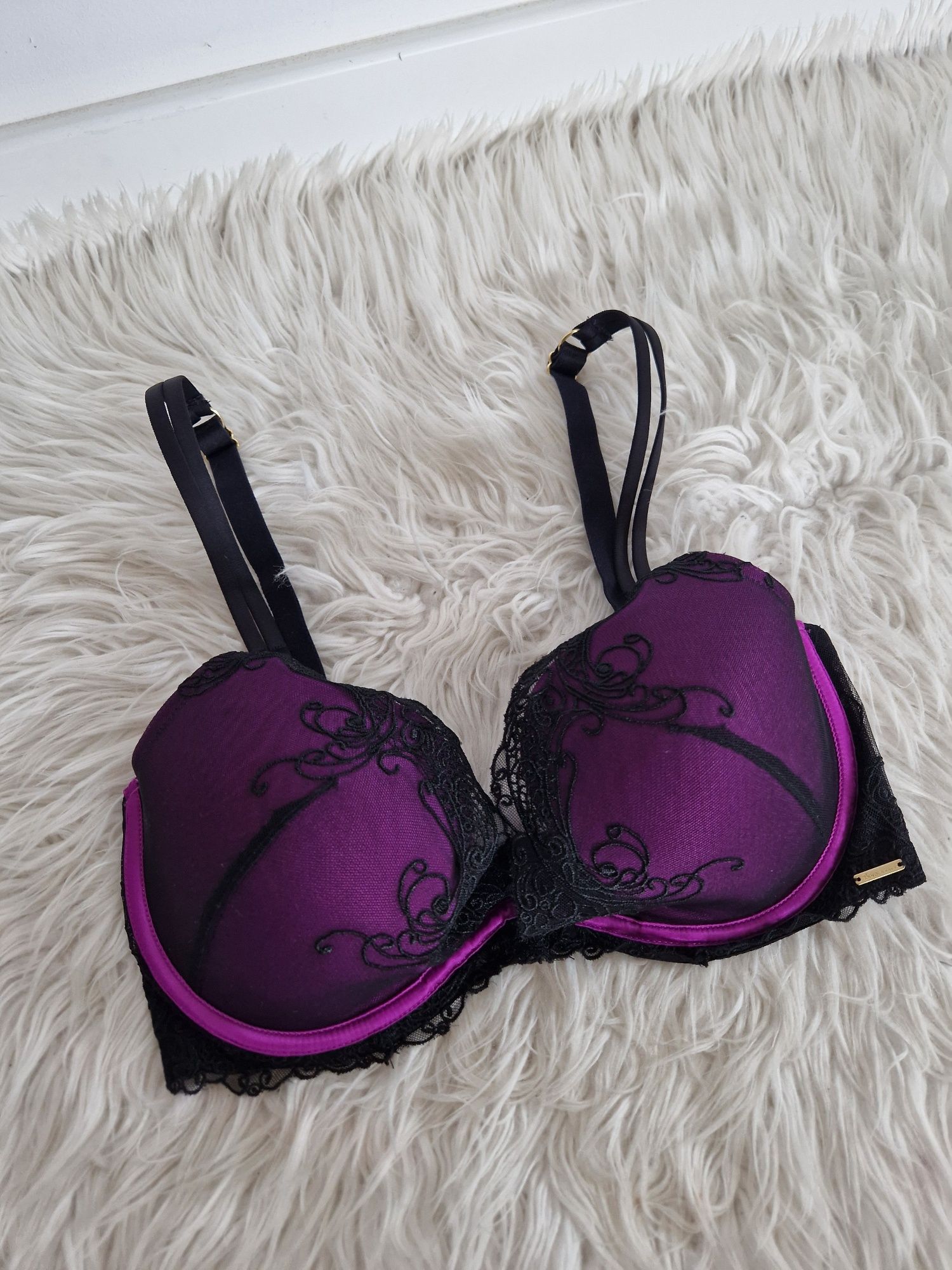 Boux Avenue 34E 75E biustonosz stanik push up koronka,