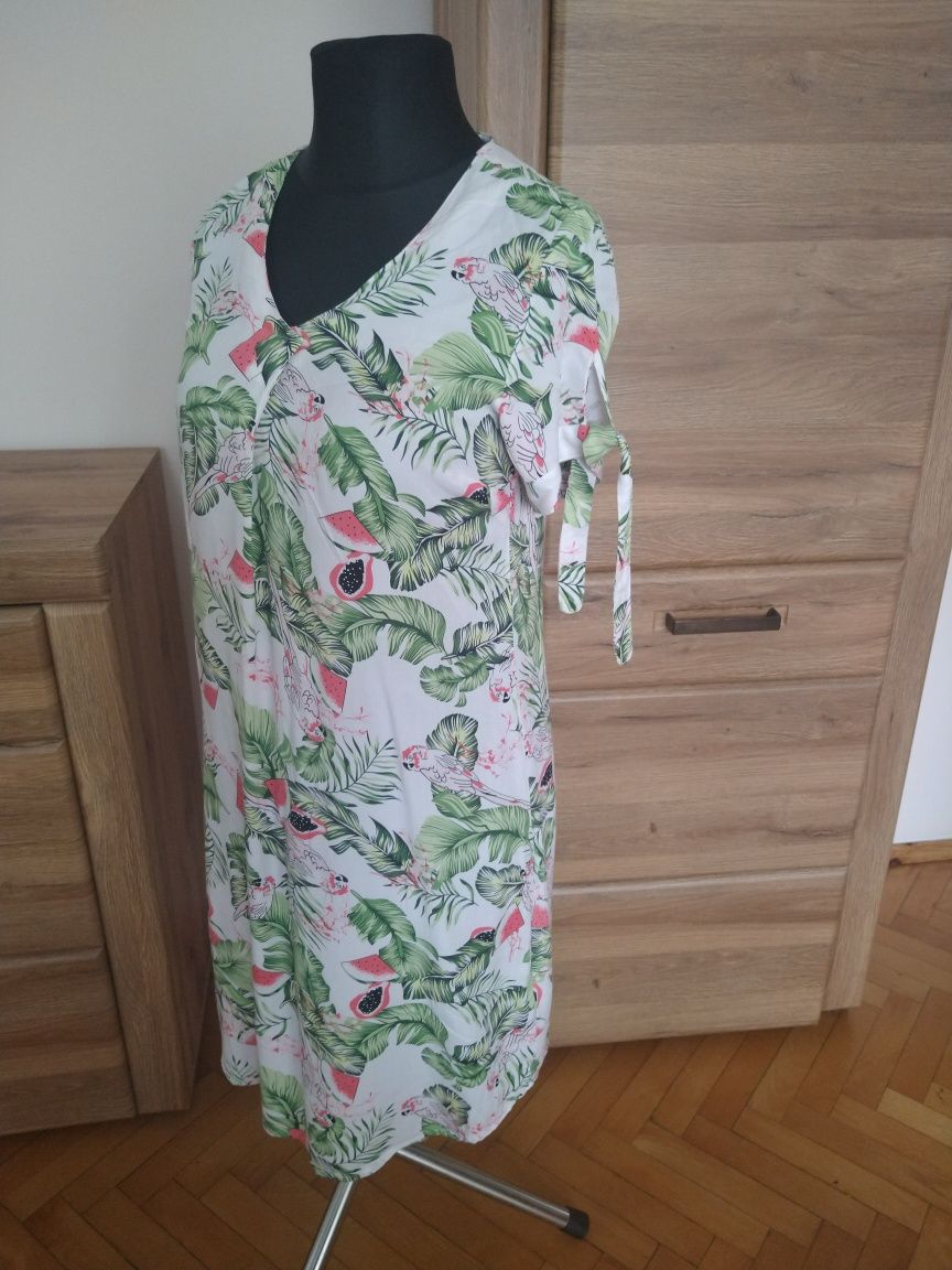 Letnia sukienka w liście monstery i arbuzy esmara 36