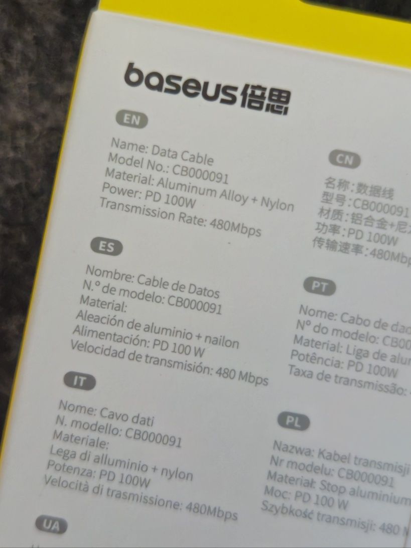 Baseus 100W cabo USB-C