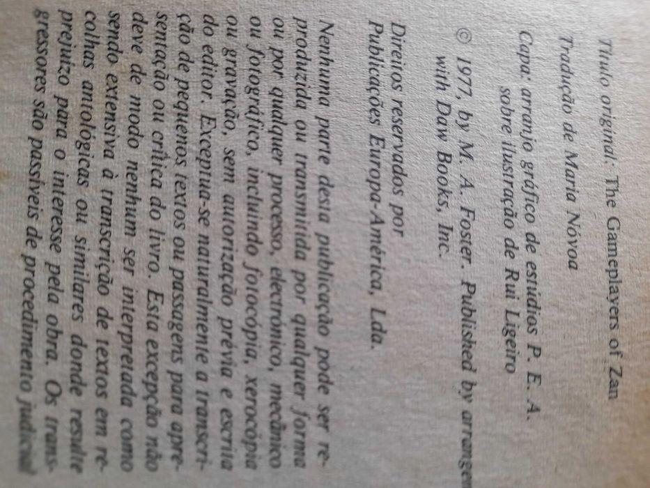 Livro " Os Jogadores de Zan II  " Antigo