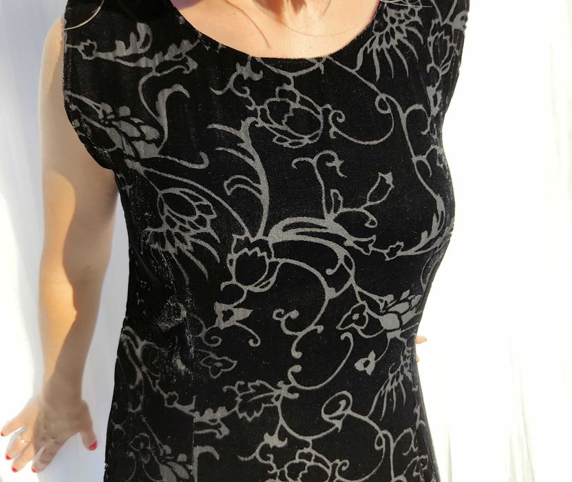 Czarna suknia Noa Noa L 40 welur velvet jedwab silk seide rayon aksami