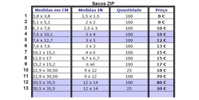 100 Zip Bags - várias medidas