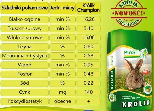 Pasza dla królików PIAST CHAMPION wystawowy 25kg