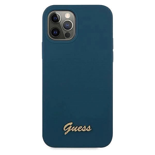 Etui Guess Metal Logo Script na iPhone 12 Pro Max - niebieskie