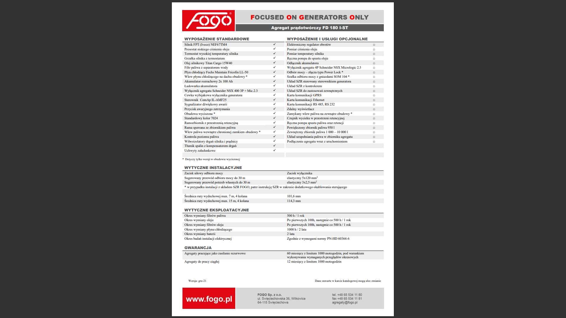 Agregat Prądotwórczy FOGO FD 180 I-ST   154 KW  ( 192 kVA )