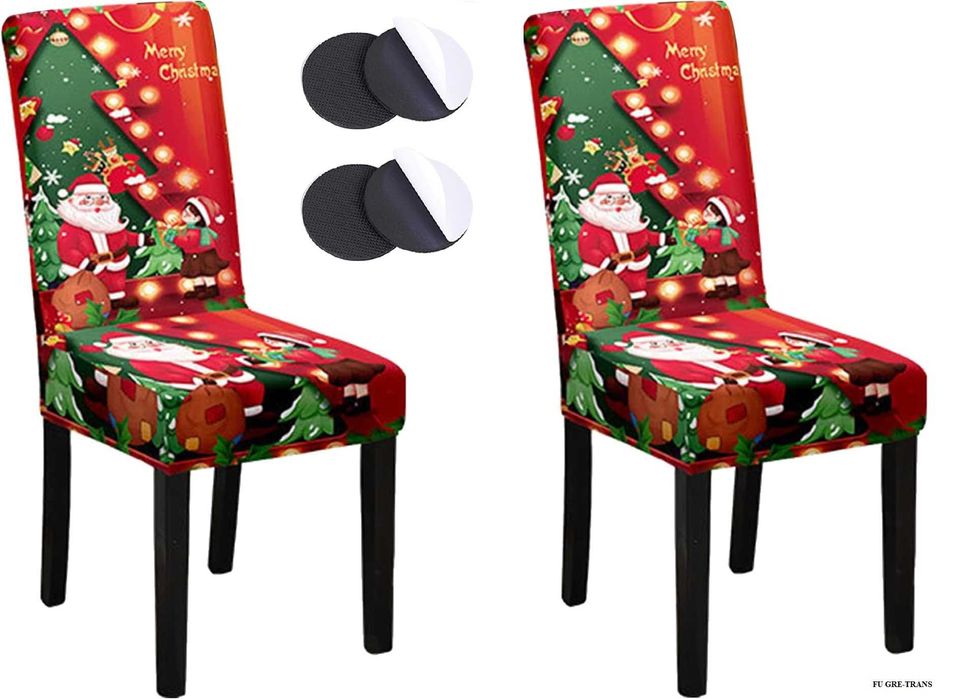 2x Świąteczny pokrowiec dekoracyjny na krzesła + podkładki na nogi